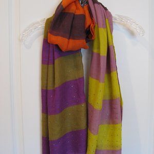 LOFT Striped Orange, Purple, and Green Scarf